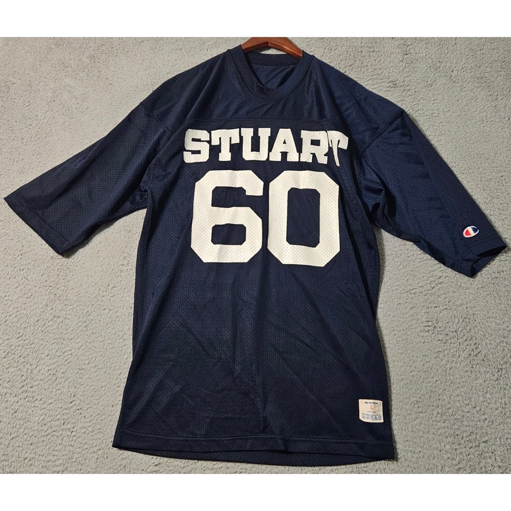 Vintage Champion USA Made Navy Blue Knit Jersey Stuart #60 Half Sleeve Sz‎ Large